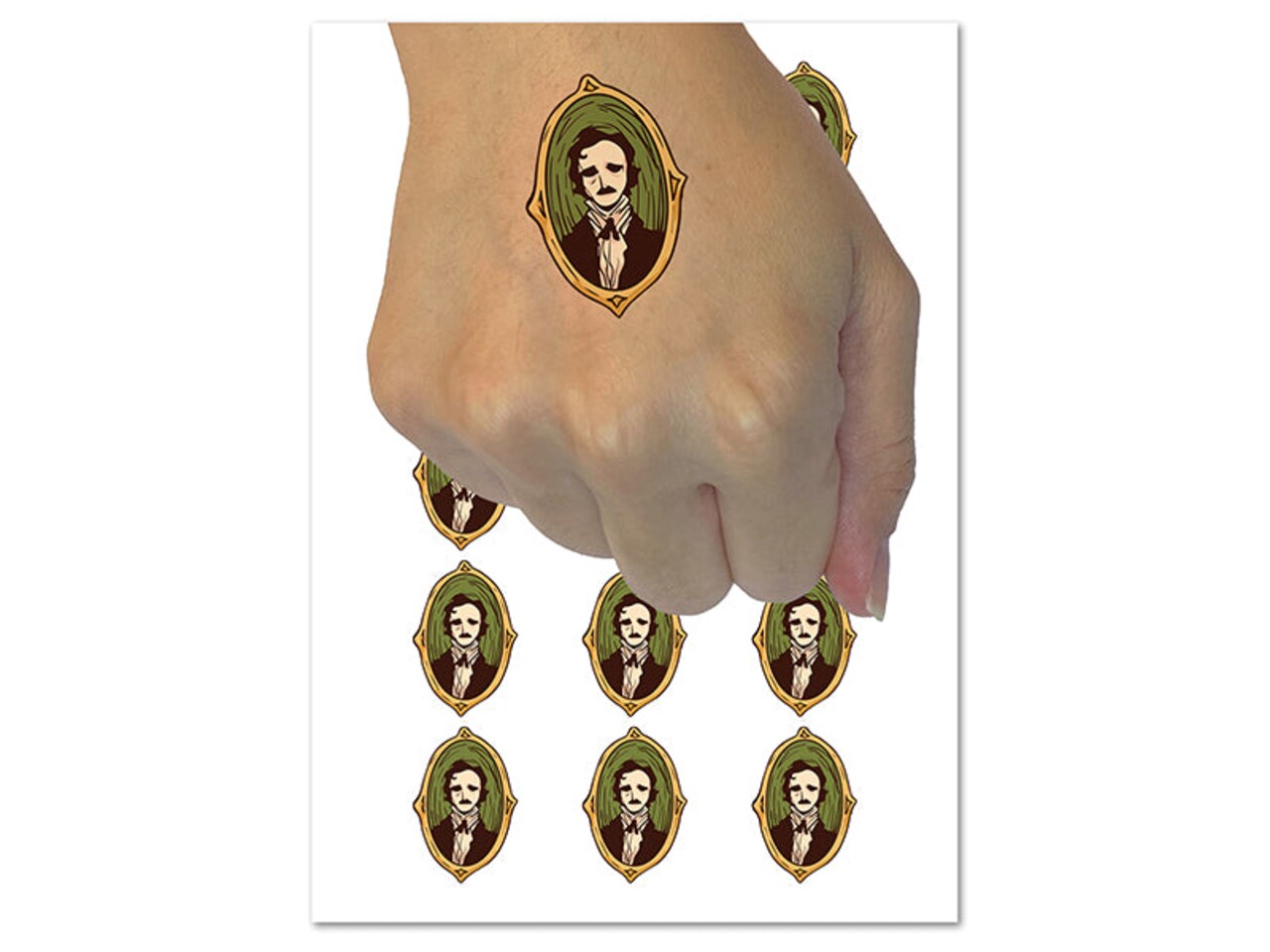 Edgar Allen Poe Vintage Victorian Portrait Temporary Tattoo Water Resistant Fake Body Art Set Collection (1 Sheet)